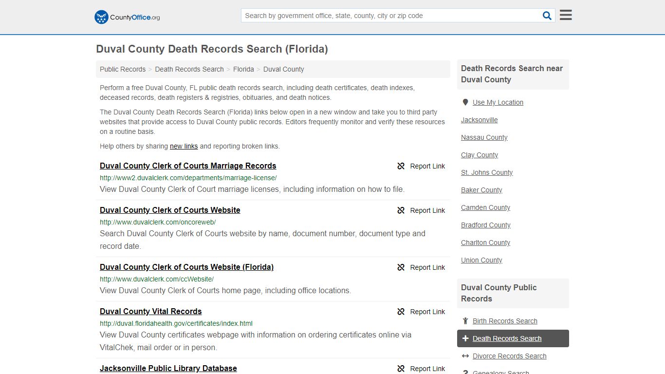 Death Records Search - Duval County, FL (Death ...