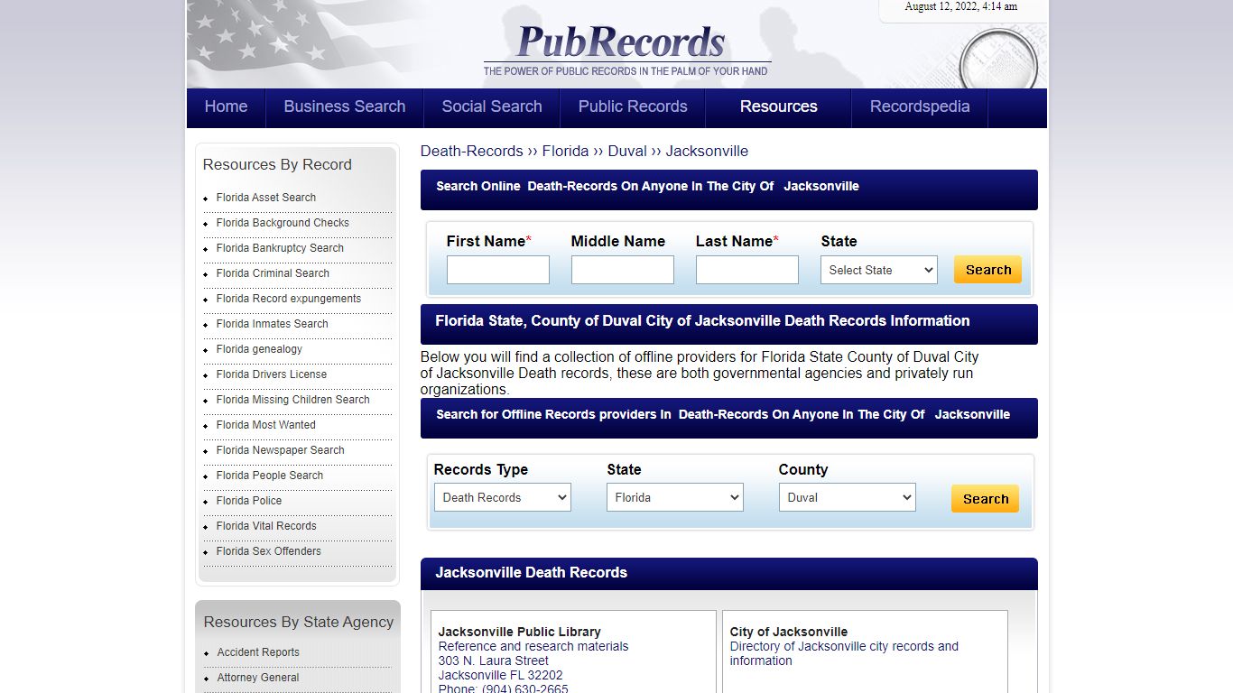 Jacksonville, Duval County, Florida Death Records