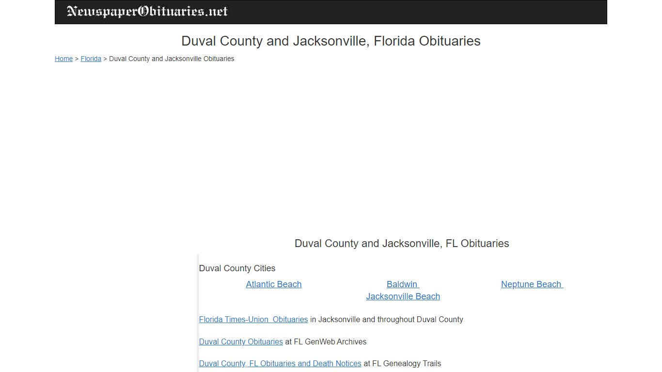 Jacksonville Obituaries - Duval County, FL Obituaries
